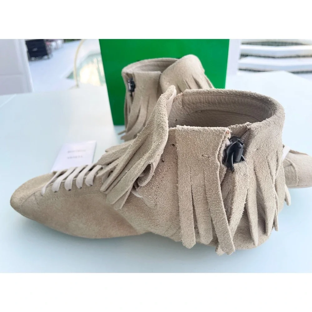 Bottega Veneta Suede Fringe Sneaker Boot,Beige, 312341 9904, SIZE‎ 41